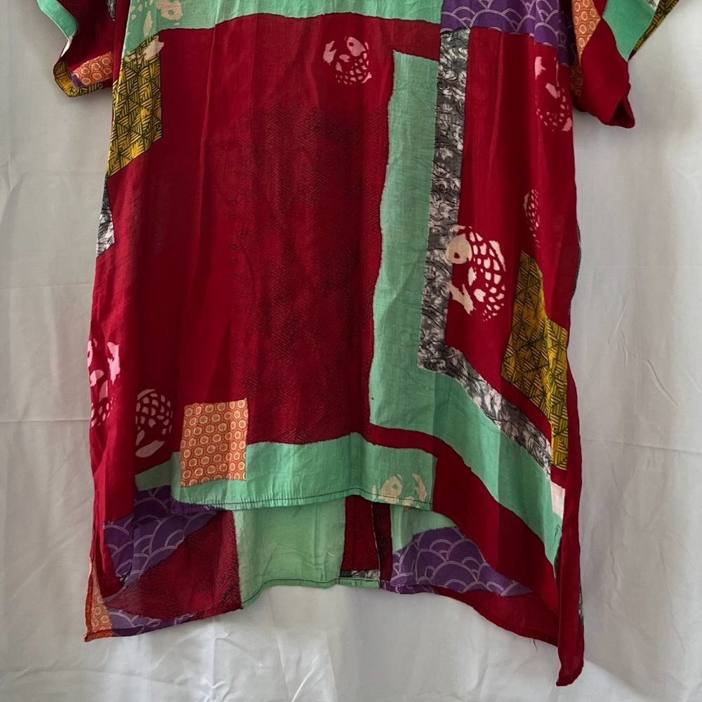 Citron Red Multicolor Patchwork Pattern Short Sle… - image 4